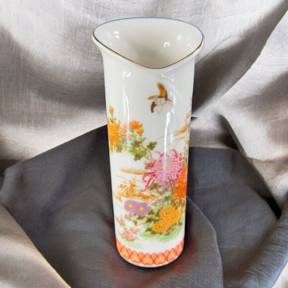 Japanese Porcelain Ceramic Folded Vase Shibata Japan Flower Shaped Vase Painted - Picture 2 of 16